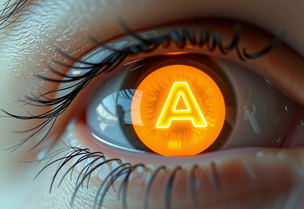 Oko z witaminą A, symbolizujące zdrowie wzroku.